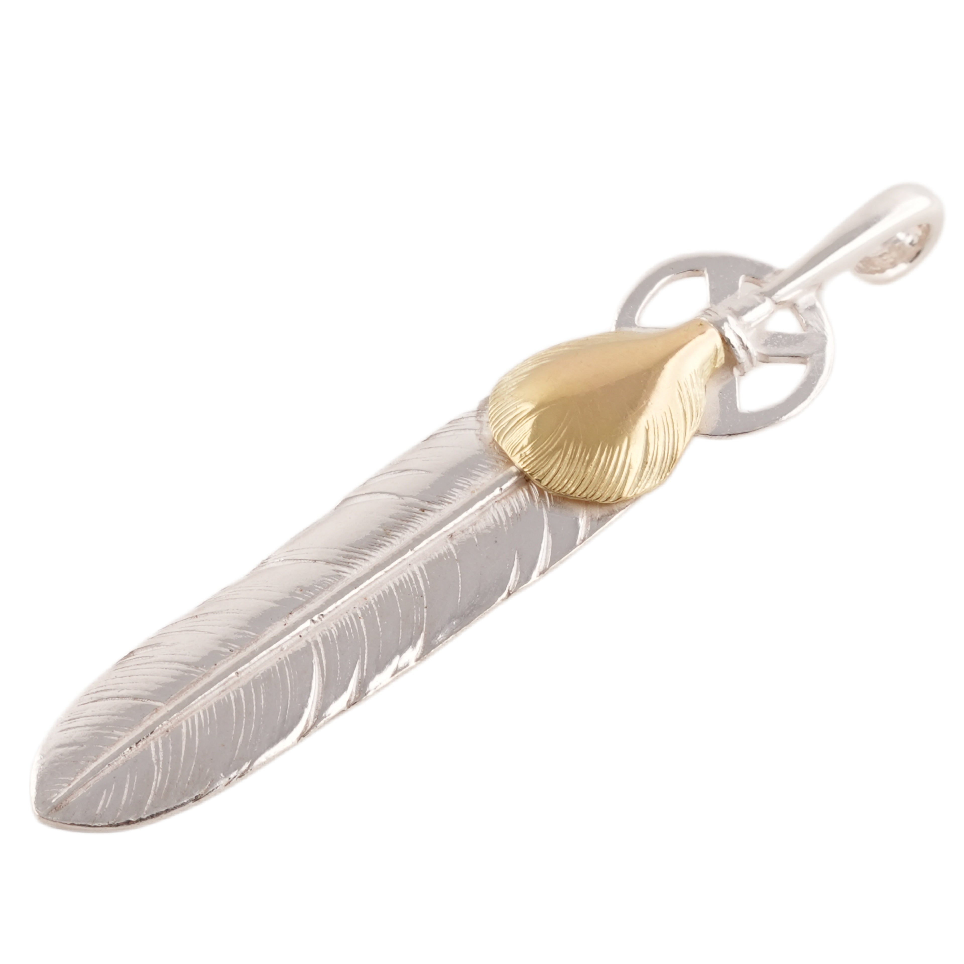 Gold Top Heart Wheel Silver Feather (L)