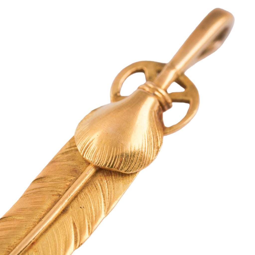 Heart Wheel All-Gold Feather Pendant (M)