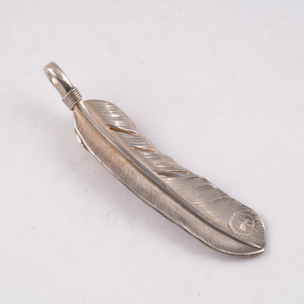 Gold Top & Rope-Bezel Turquoise Silver Feather Pendant (Right)(XL)