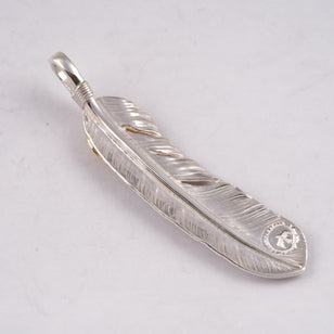Gold Top Silver Feather Pendant (Right)(XL)