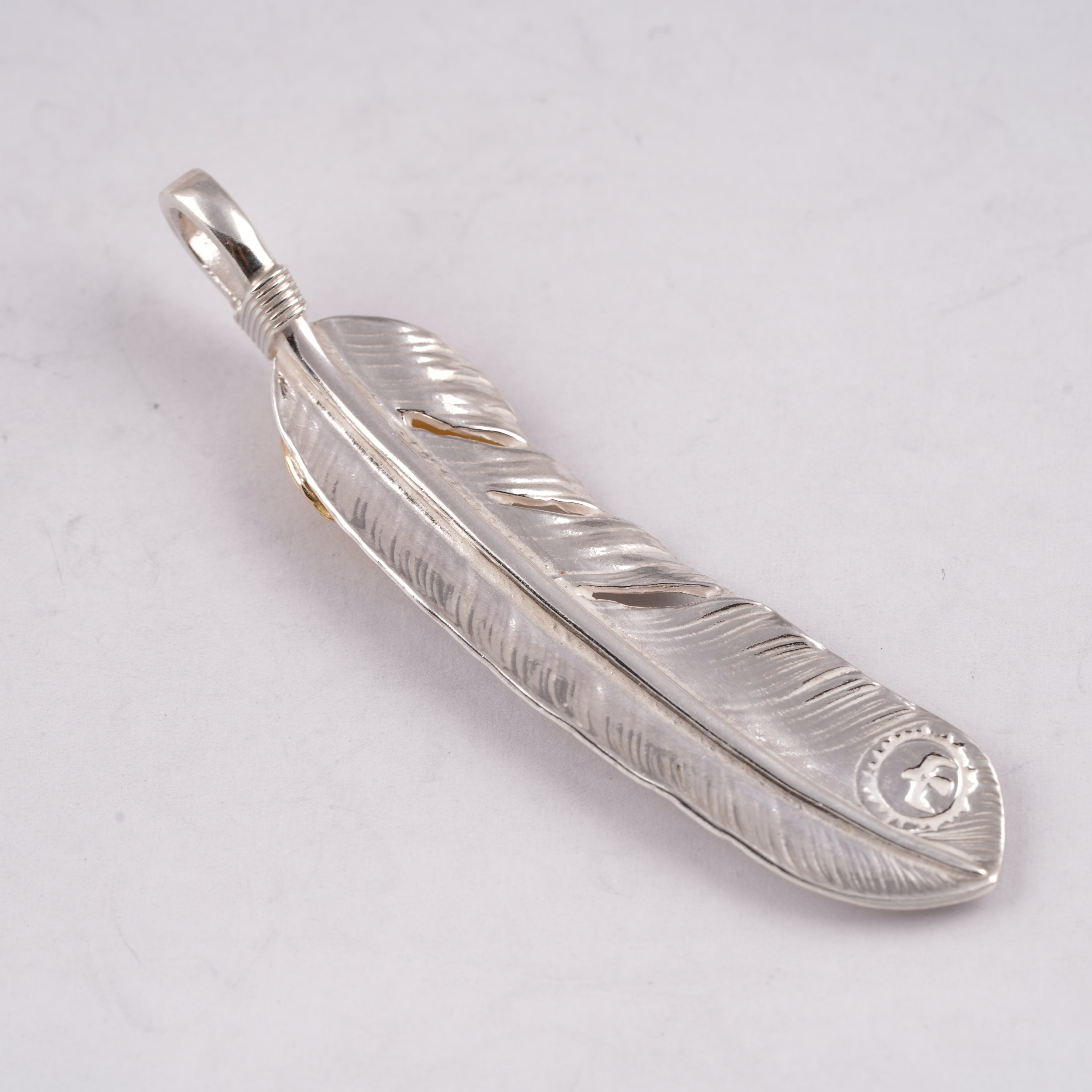 Gold Top Silver Feather Pendant (Right)(XL)