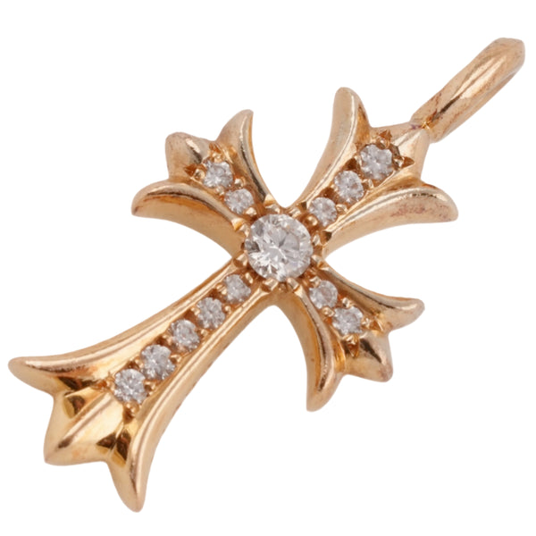 22K Gold Pave Dia Tiny Fat Cross Pendant