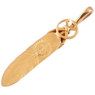 Heart Wheel All-Gold Feather Pendant (M)