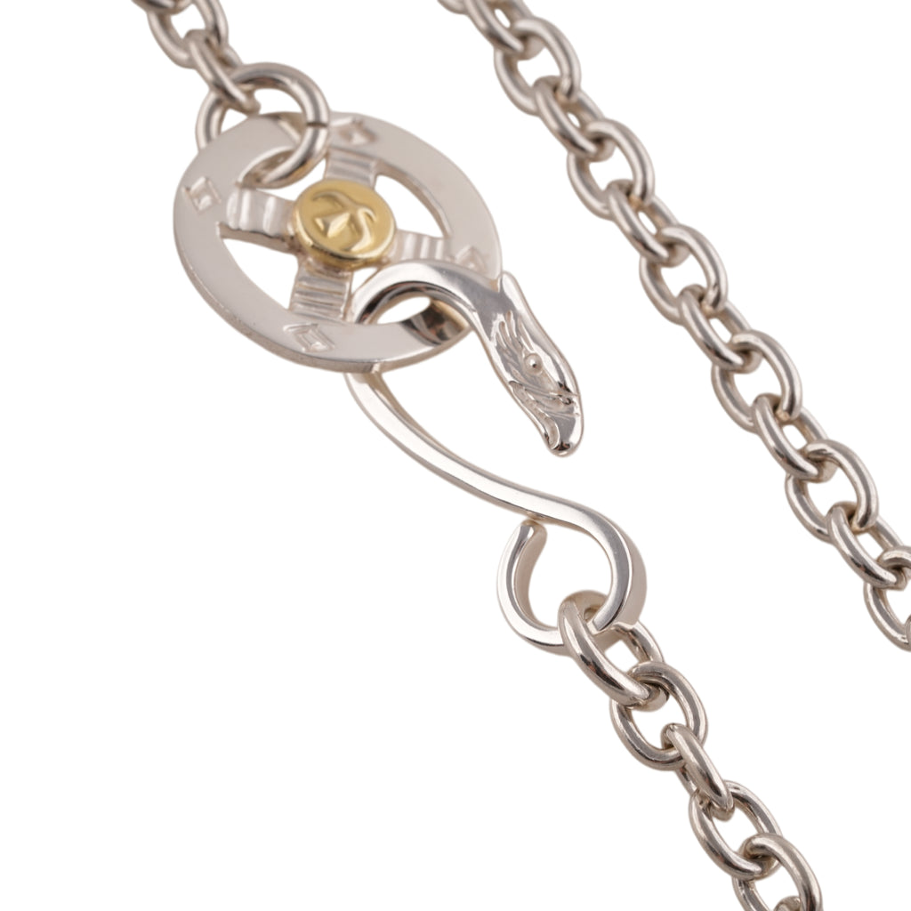 Eagle Silver Hook & Gold Eagle Stamp Silver Wheel Thick Round Chain Necklace (20inch) #00379