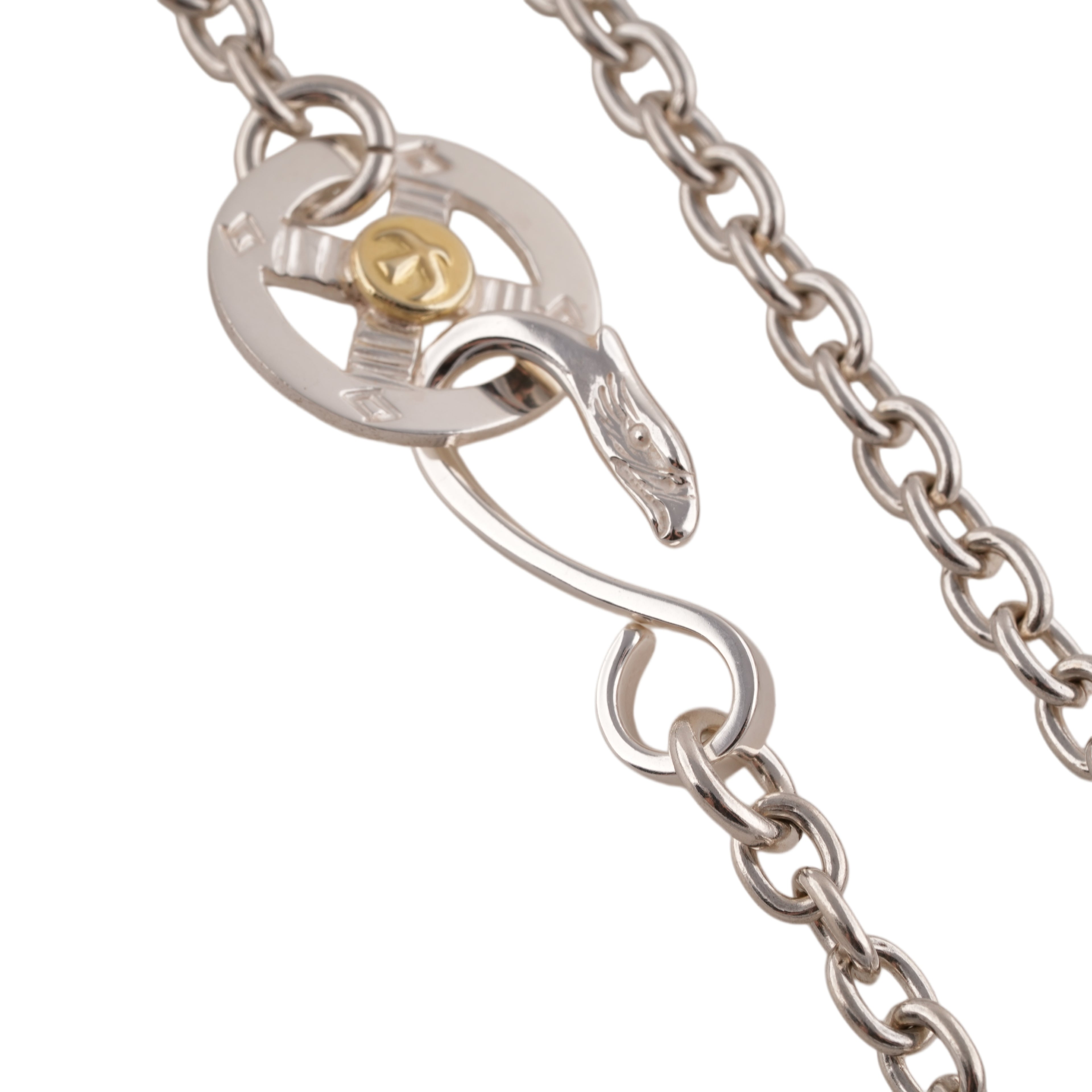Eagle Silver Hook & Gold Eagle Stamp Silver Wheel Thick Round Chain Necklace (20inch) #00379