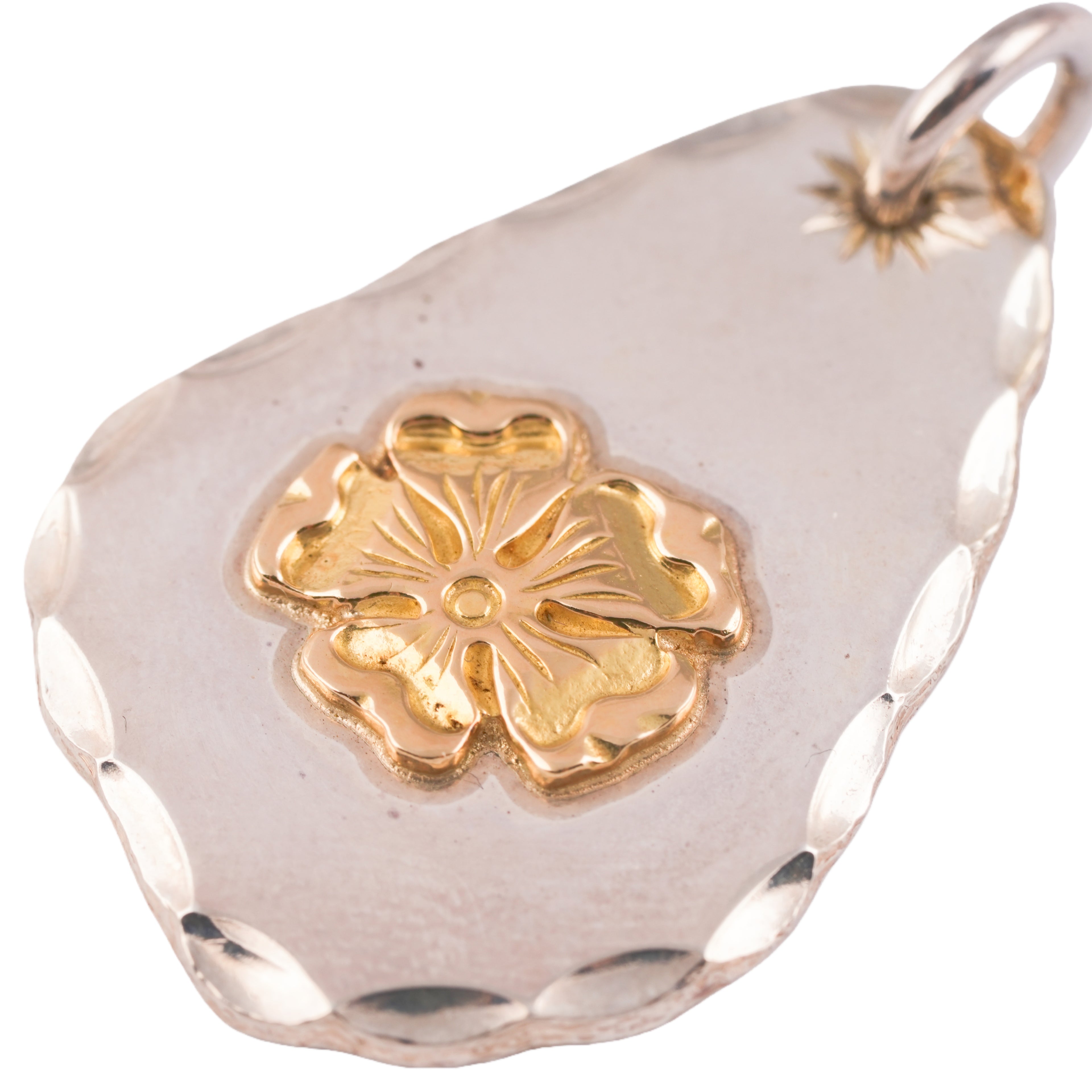 Gold Rose Stamp Drop Silver Medallion Pendant