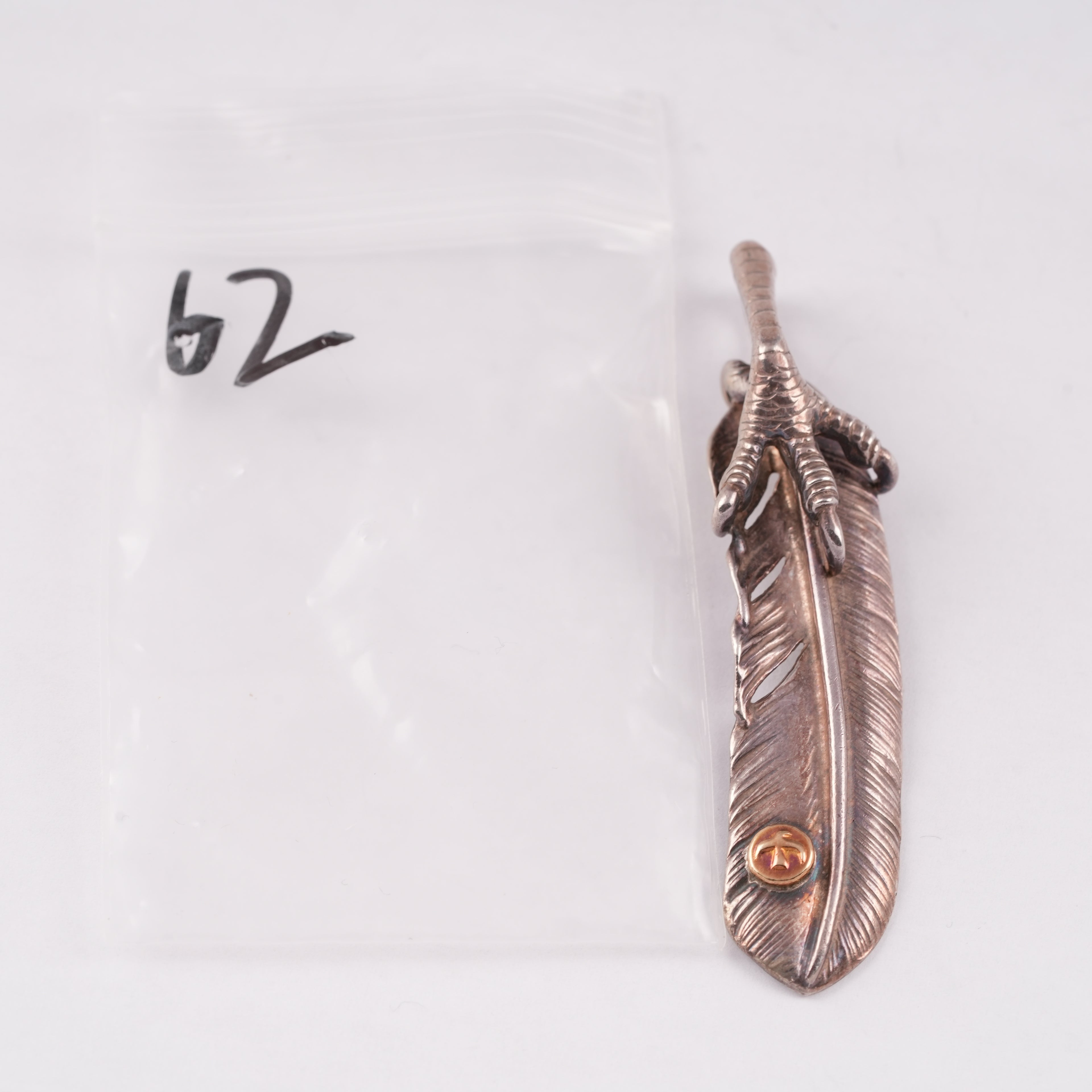 Claw Silver Feather w/ Gold Stamp Pendant (Right)(XL)
