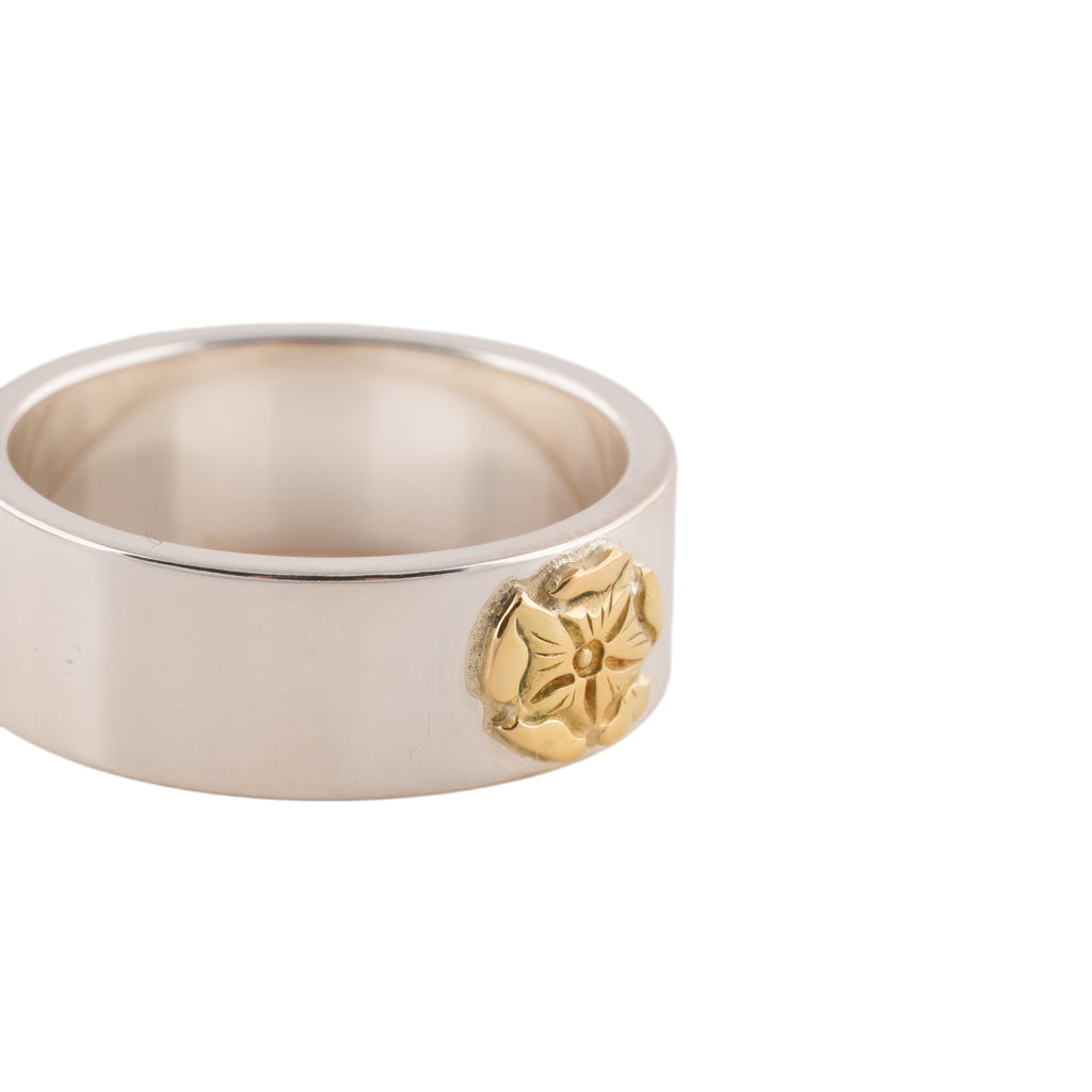 Gold Rose Stamp Flat Silver Ring (US10)