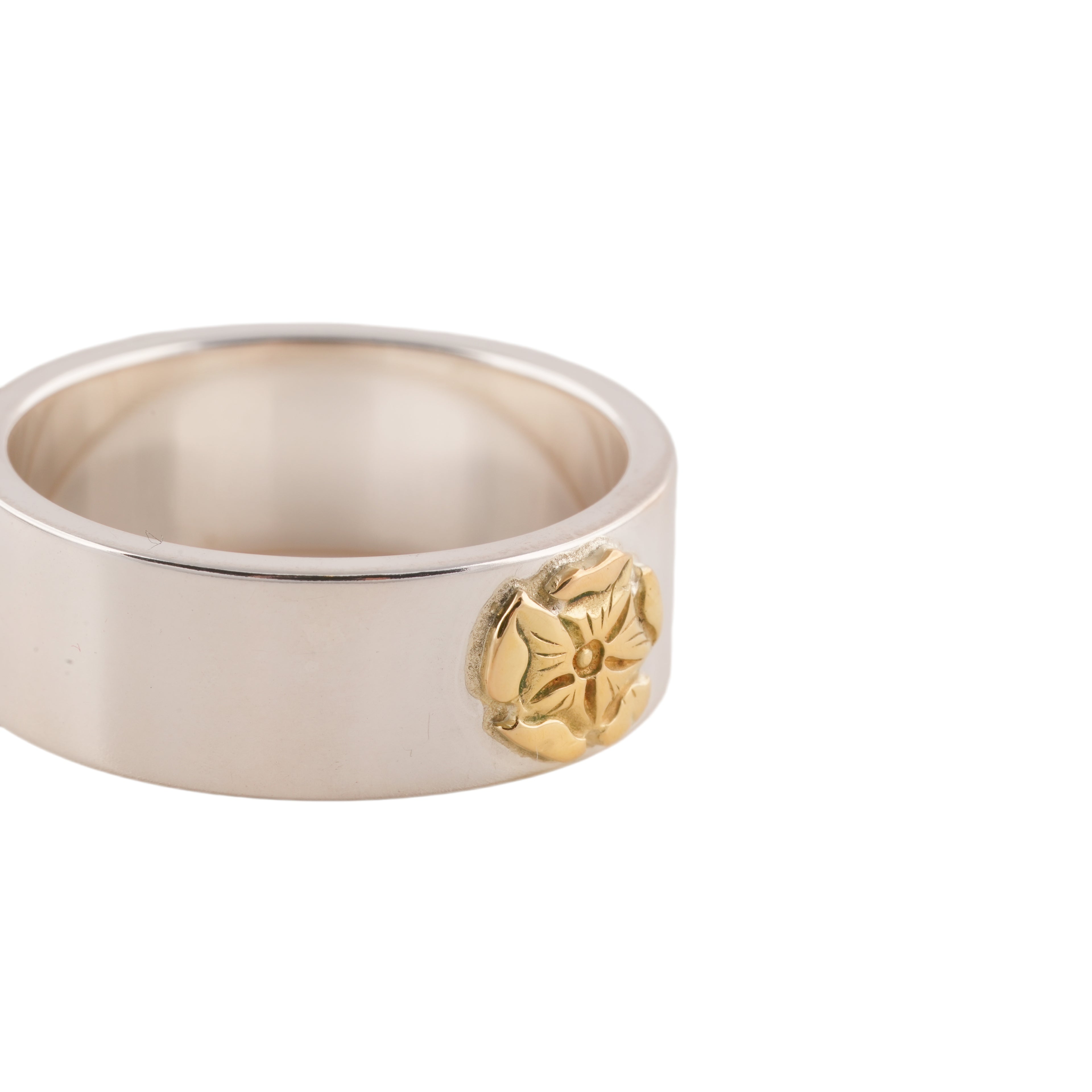 Gold Rose Stamp Flat Silver Ring (US10)