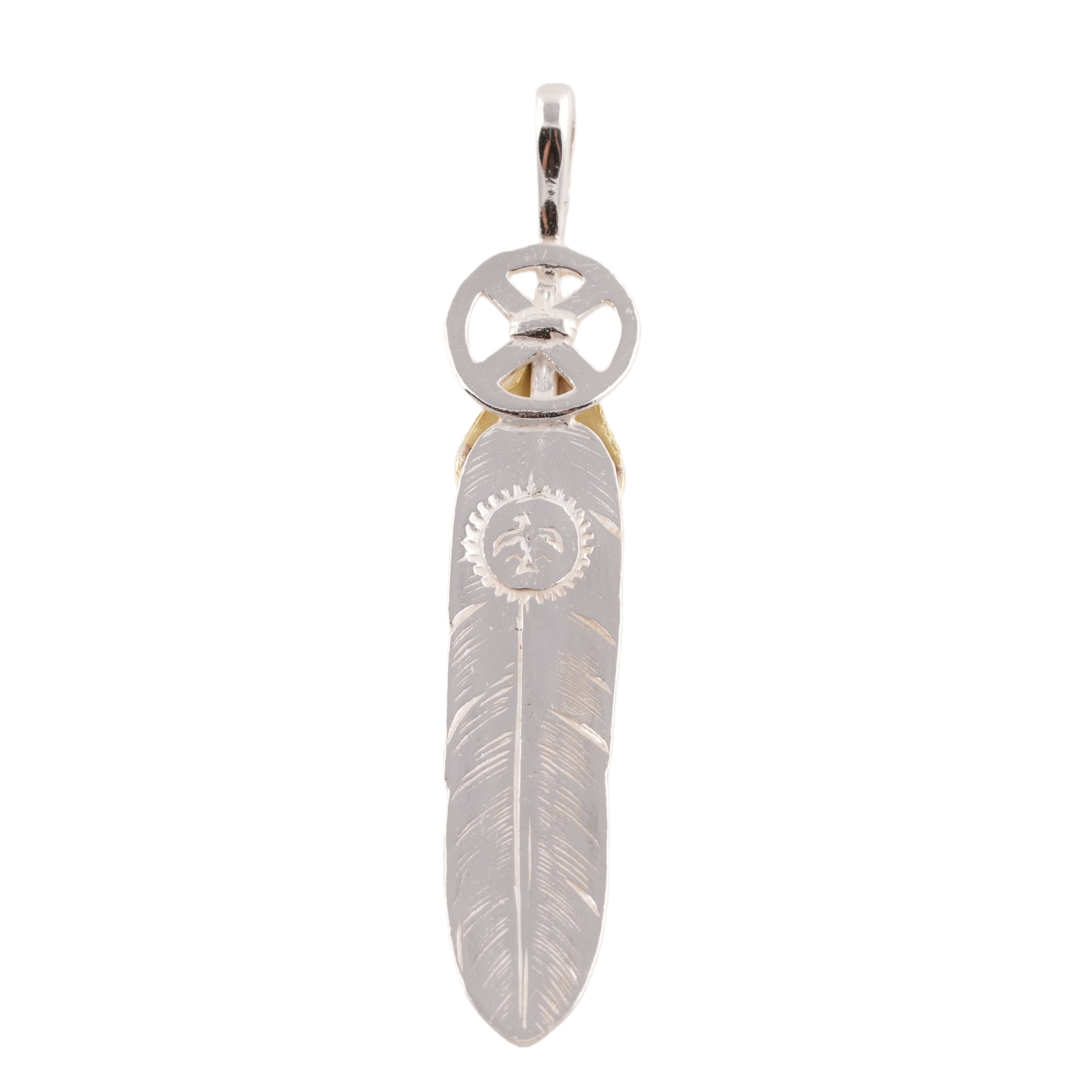 Gold Top Heart Wheel Silver Feather (L) #00383
