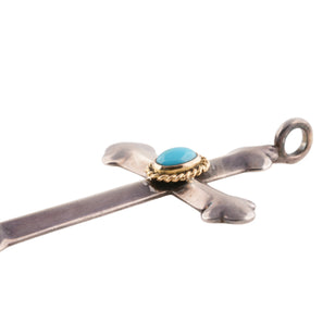 Small Gold Rope-Bezel Turquoise Silver Cross