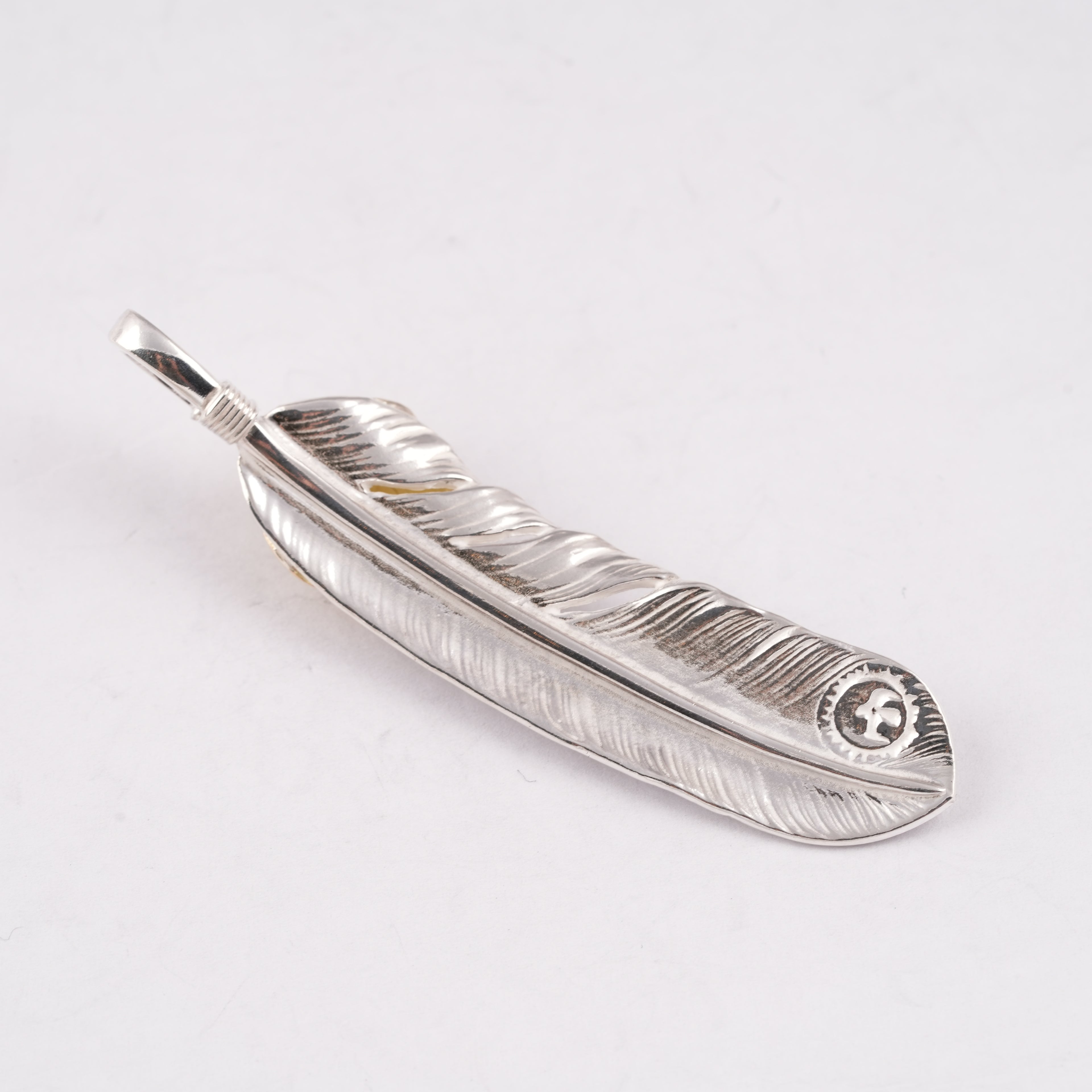 Gold Top & Rope-Bezel Turquoise Silver Feather (Right)(XL)