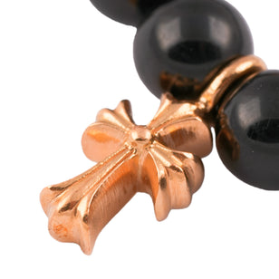 22k Stack Cross & 3 Beads Obsidian Bracelet
