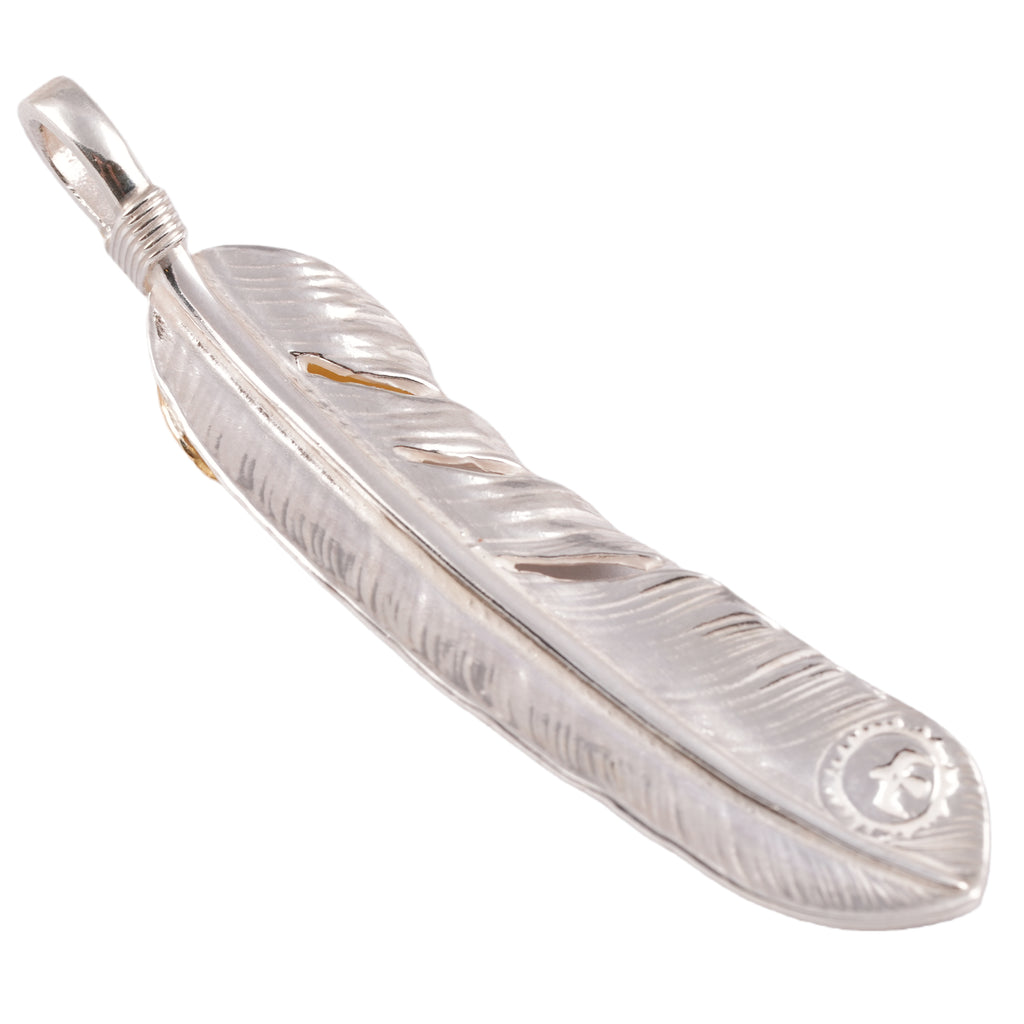 Gold Top Silver Feather Pendant (Right)(XL)