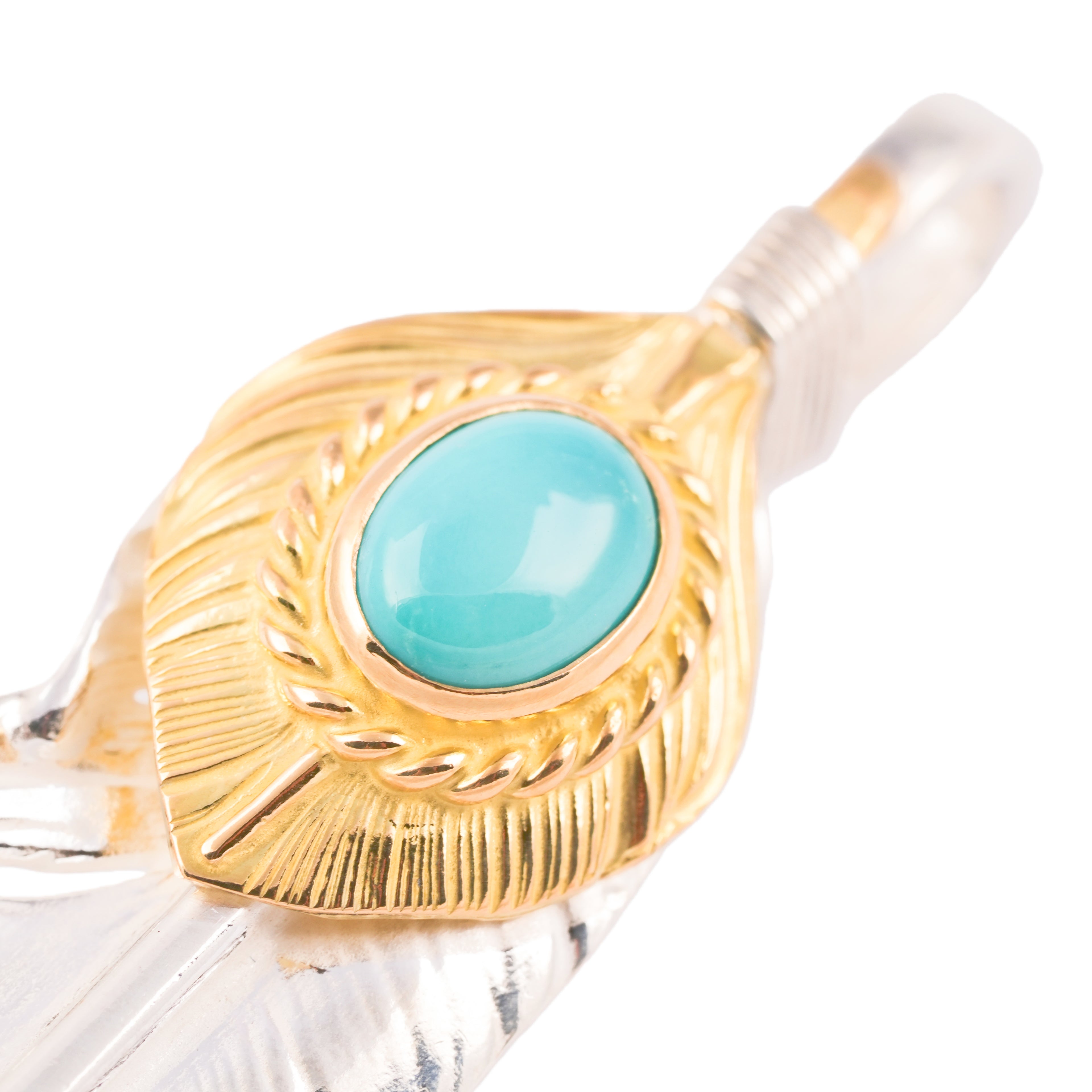 Gold Top & Rope-Bezel Turquoise Silver Feather (Right)(XL) #00171