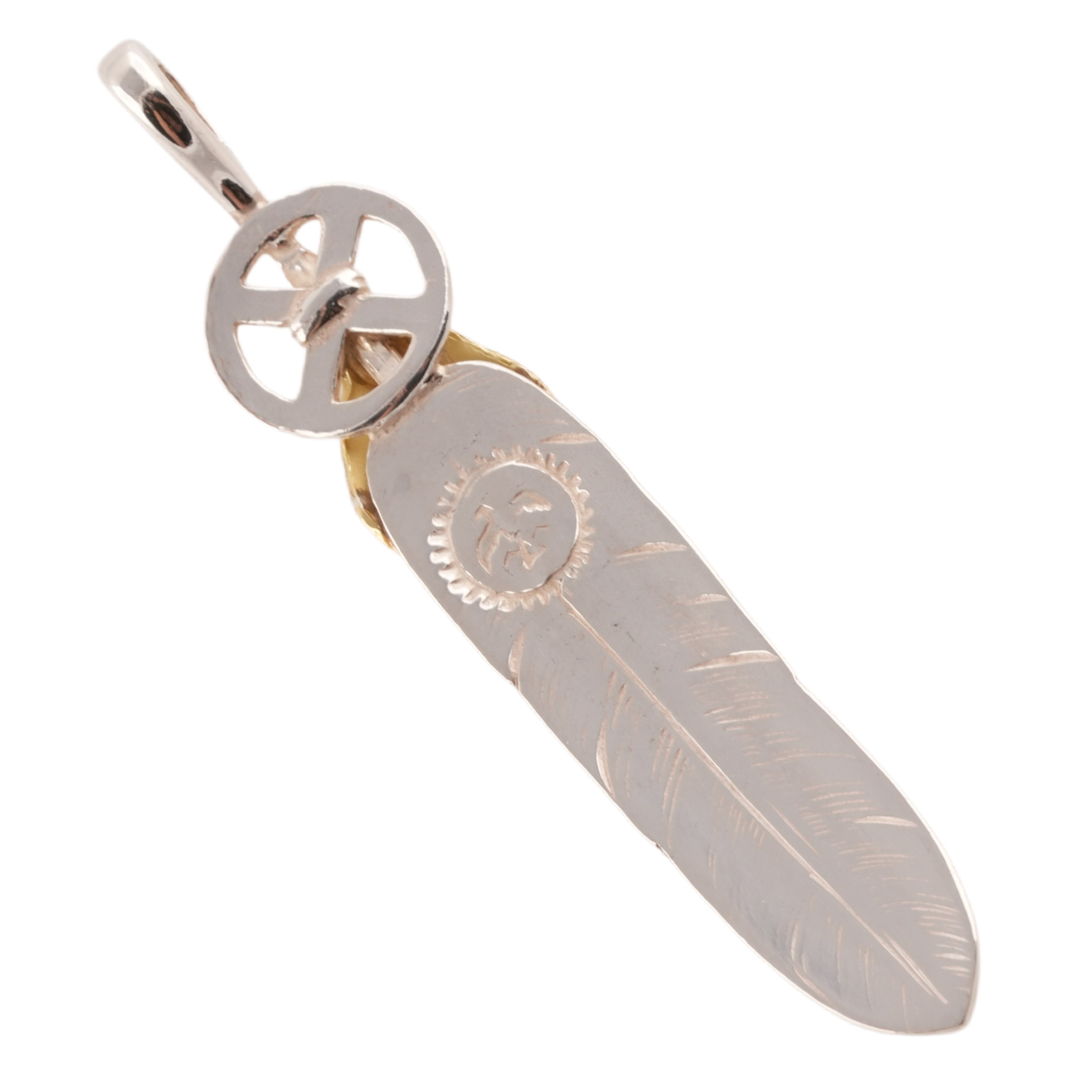 Gold Top Heart Wheel Silver Feather (L) #00244