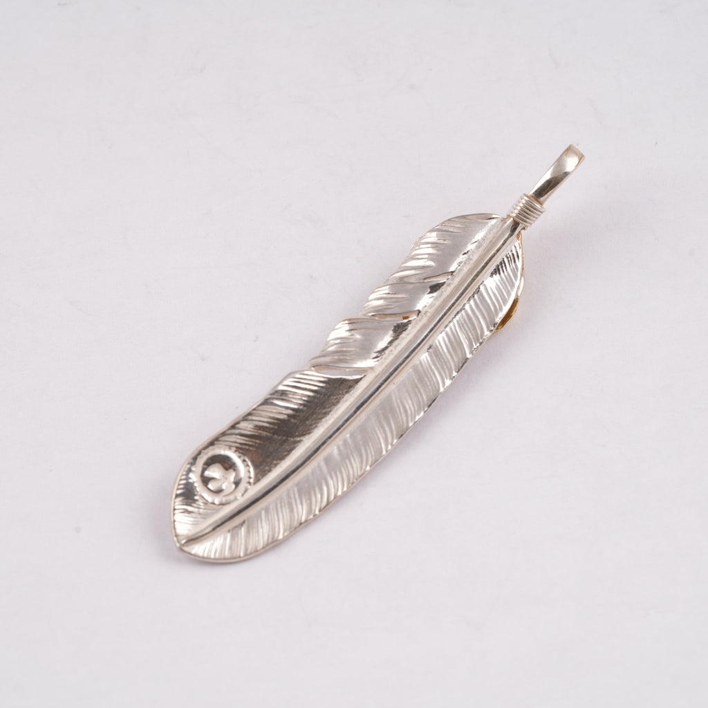 Gold Top Silver Feather Pendant (Left)(XL) #00112