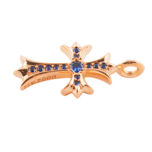 22k Pave Sapphire Tiny Fat Cross Charm