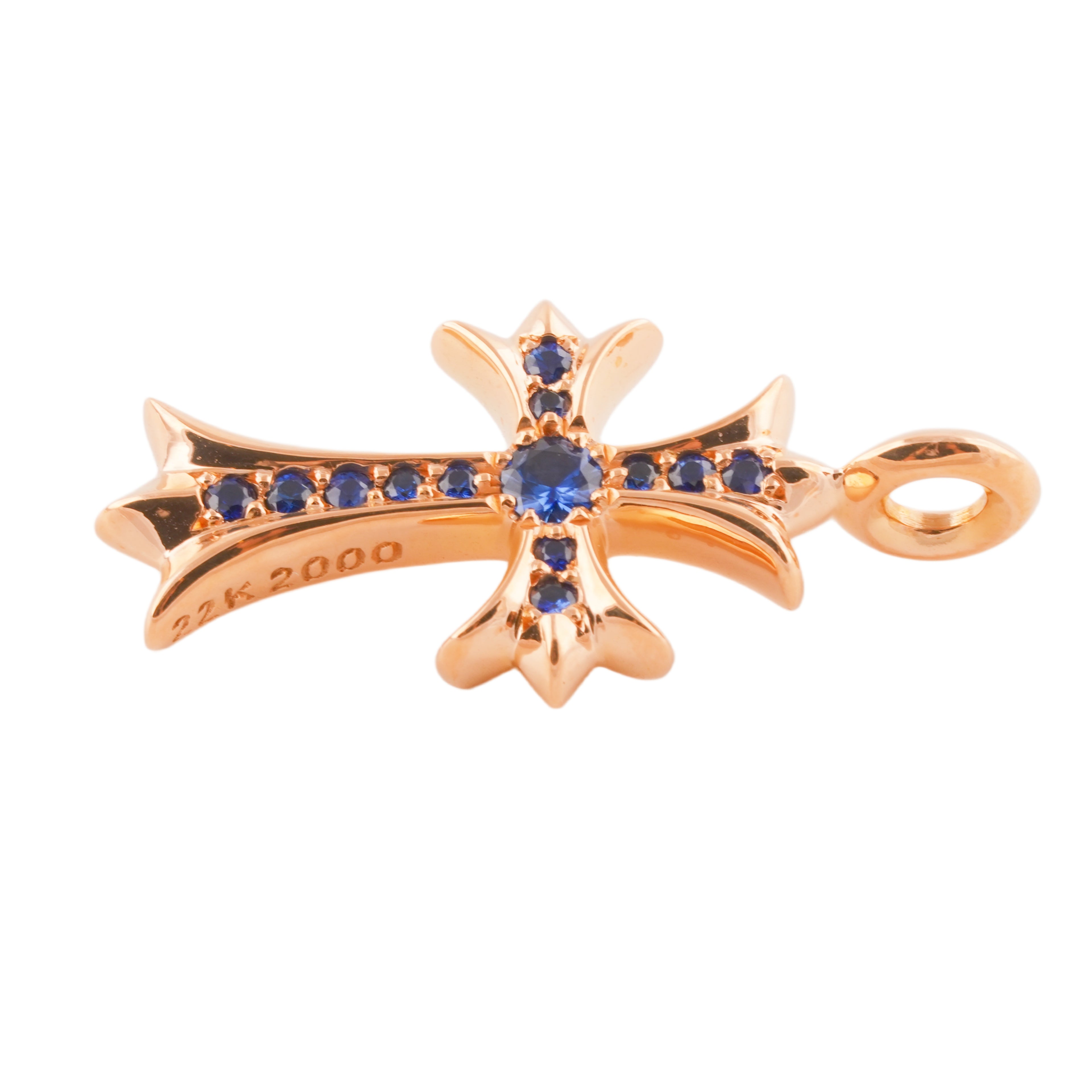 22k Pave Sapphire Tiny Fat Cross Charm