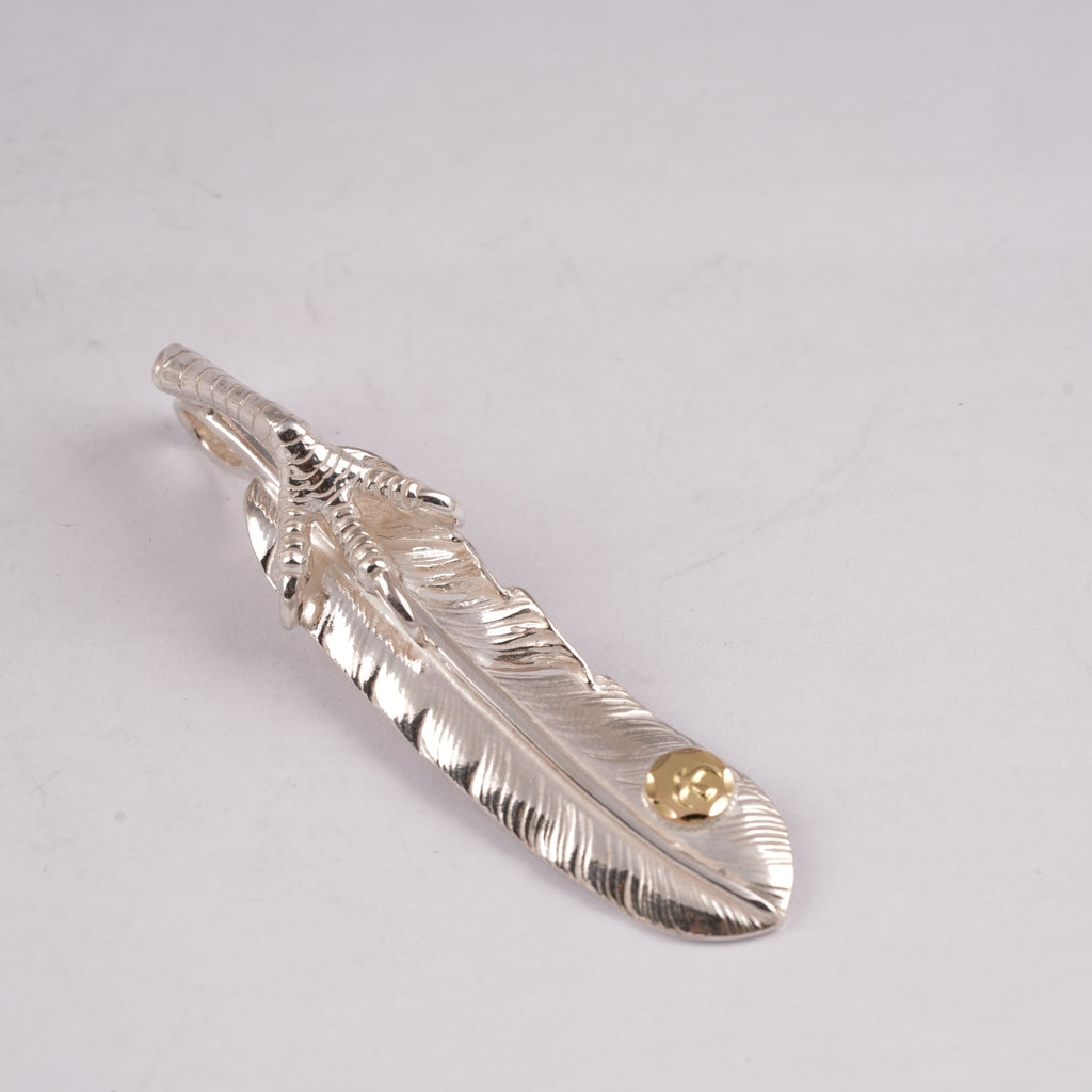 Claw Silver Feather w/ Gold Stamp Pendant (Left)(XL)