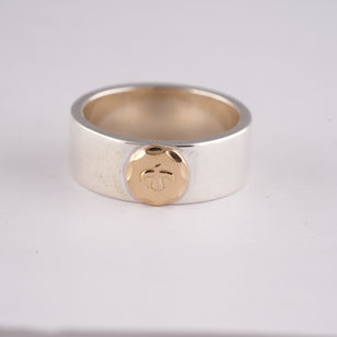 Gold Eagle Stamp Flat Silver Ring (US9.75)