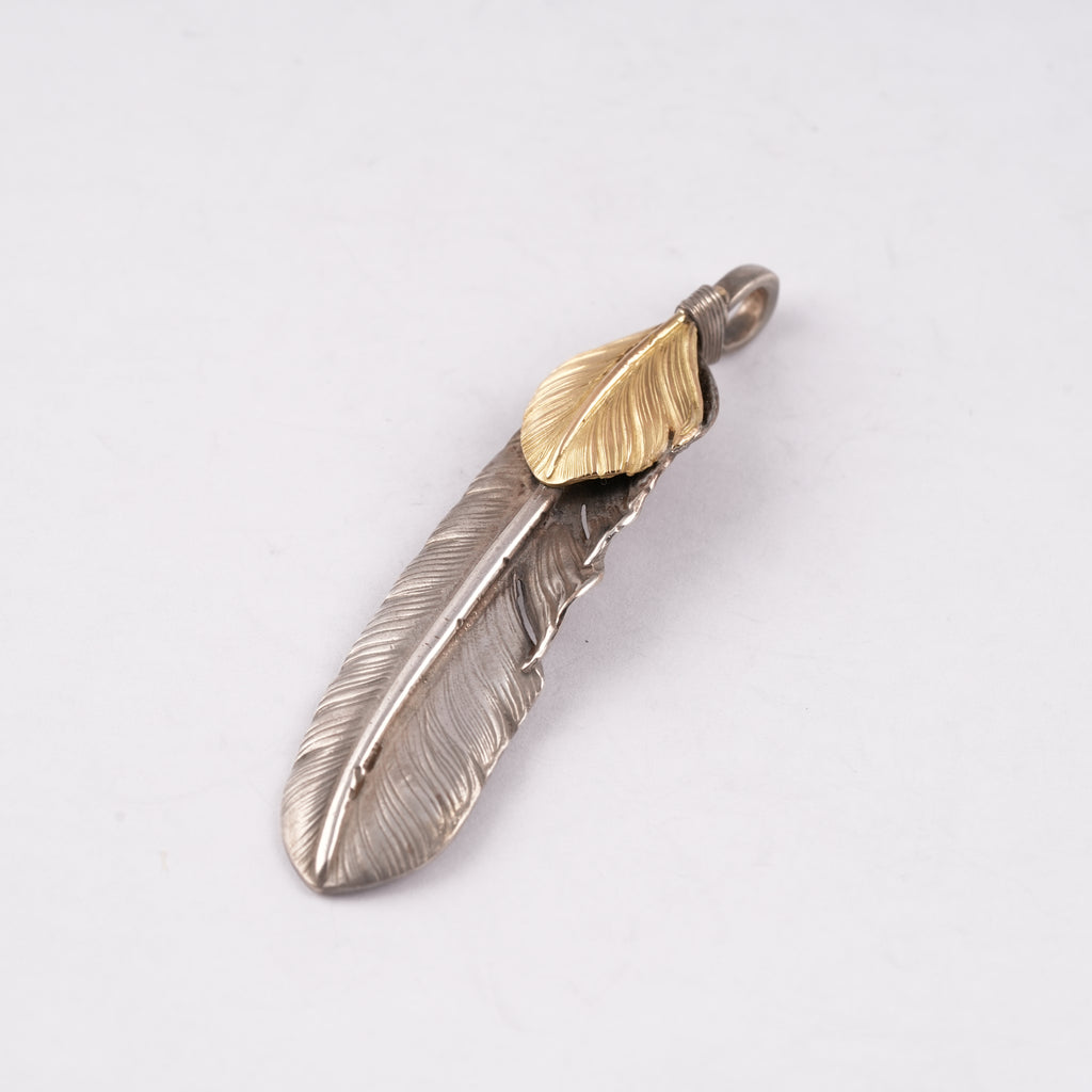 Gold Top Silver Feather Pendant (Left)(XL)