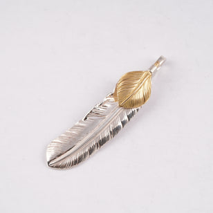 Gold Top Silver Feather Pendant (Right)(XL)