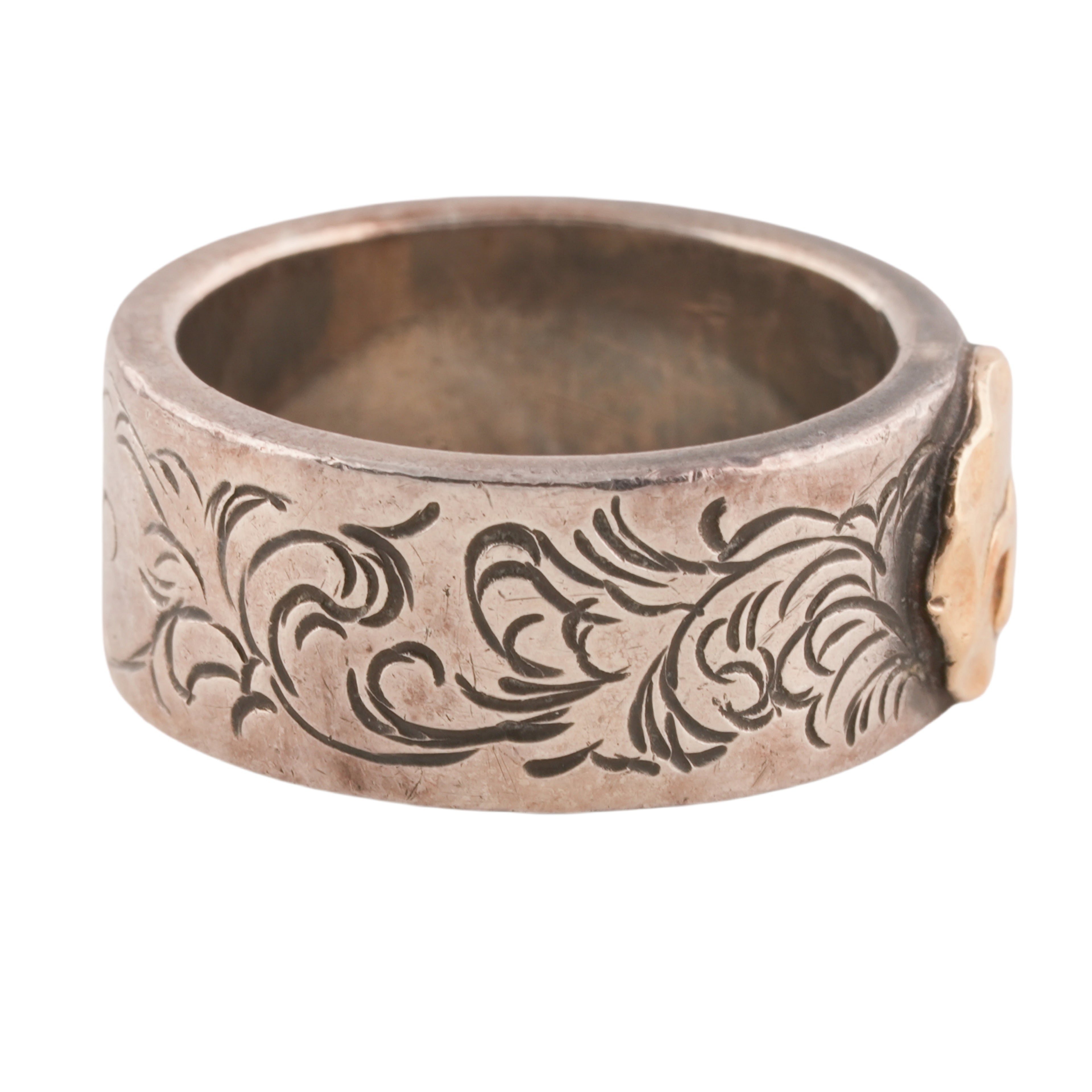 Gold Eagle Stamp Flat Silver Ring (Goro-Stamped 'Chikako' Custom) (US5)