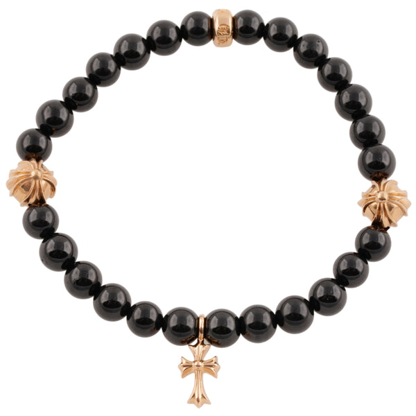 22k Stack Cross and 3 Beads Obsidian Bracelet