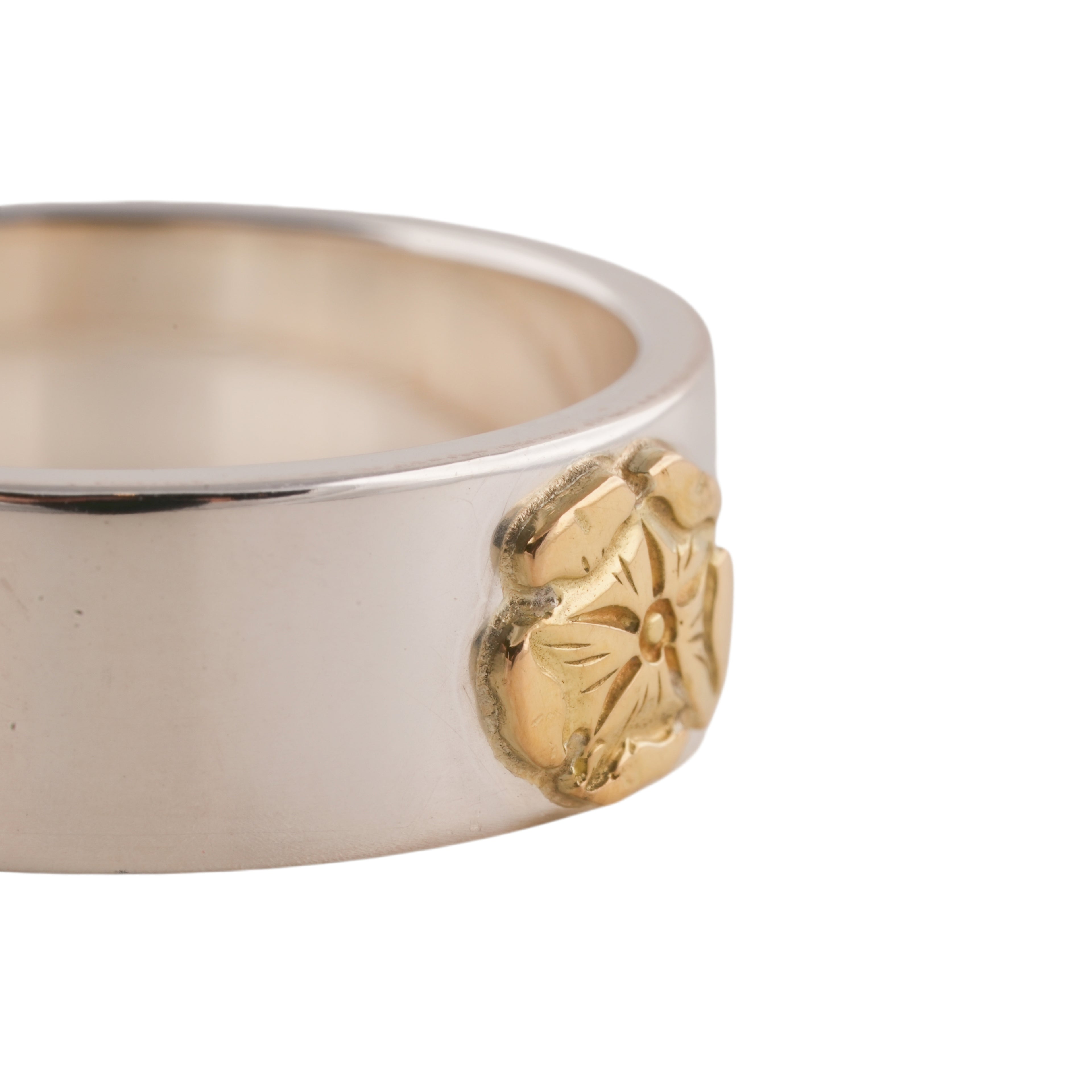 Gold Rose Stamp Flat Silver Ring (US11)