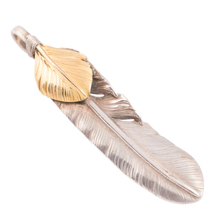 Gold Top Silver Feather Pendant (Left)(XL)