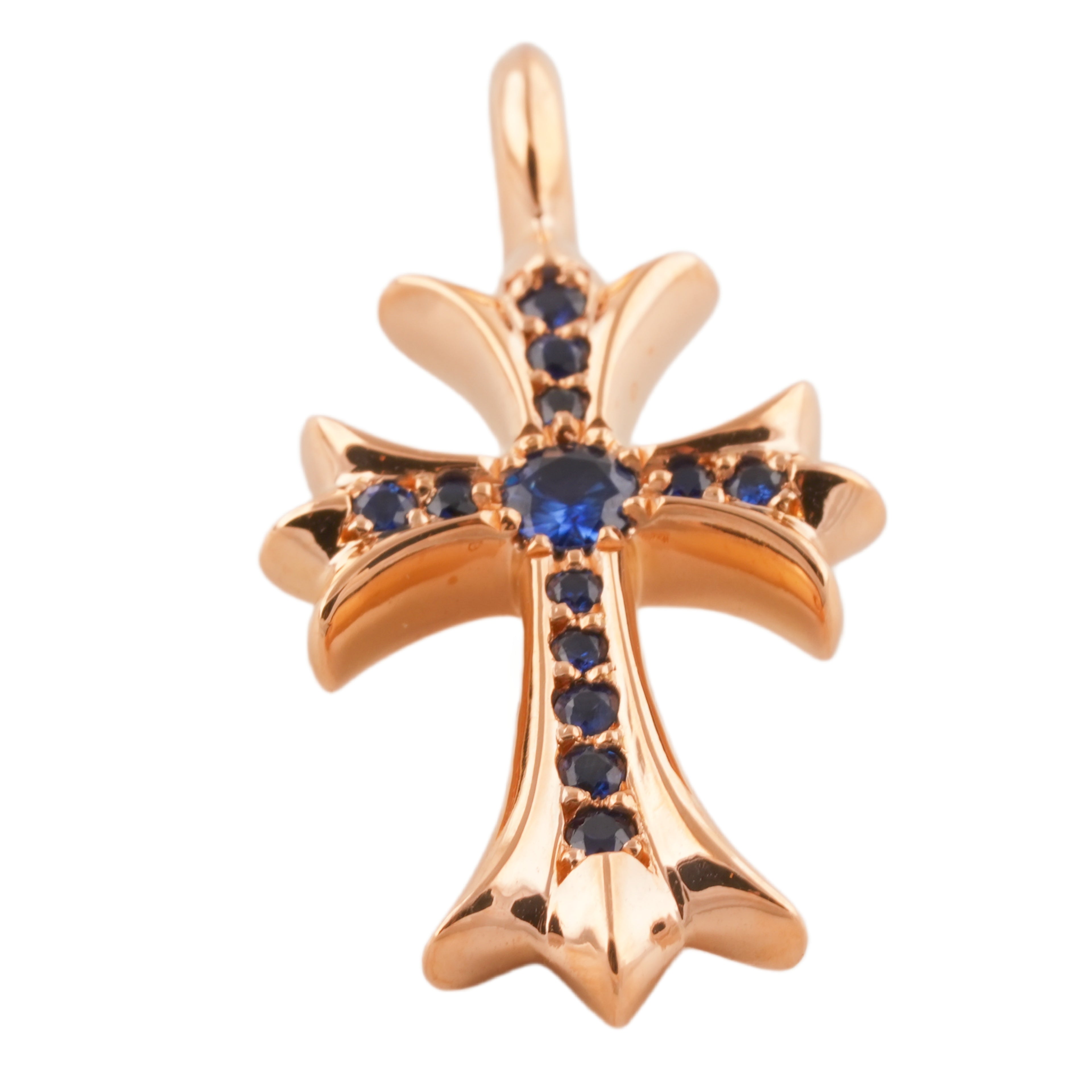 22k Pave Sapphire Tiny Fat Cross Charm