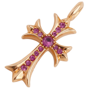 22k Pave Pink Sapphire Tiny Fat Cross Charm — Chrome Hearts · corner:00723/DSC08400.JPG