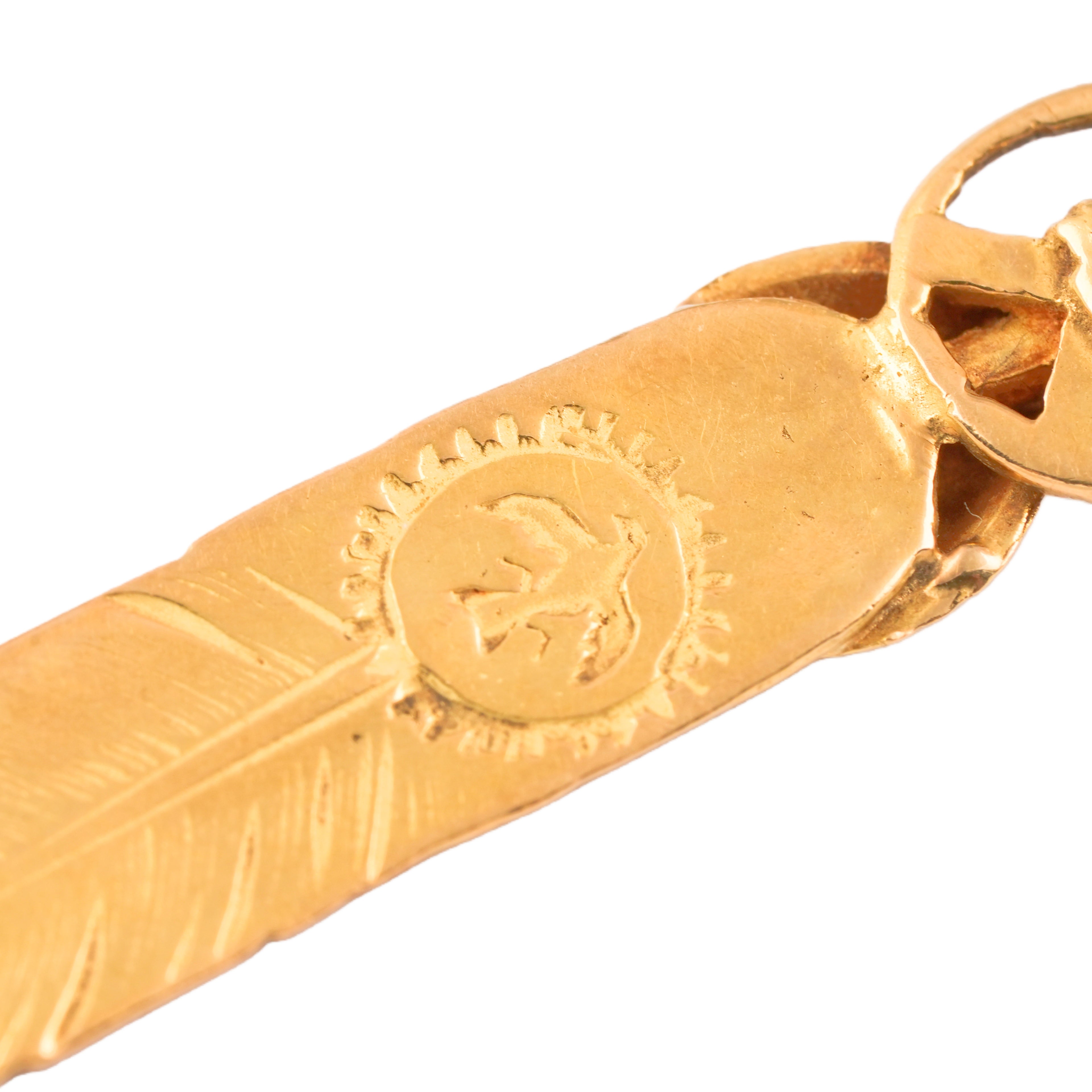 Heart Wheel All-Gold Feather Pendant (M)