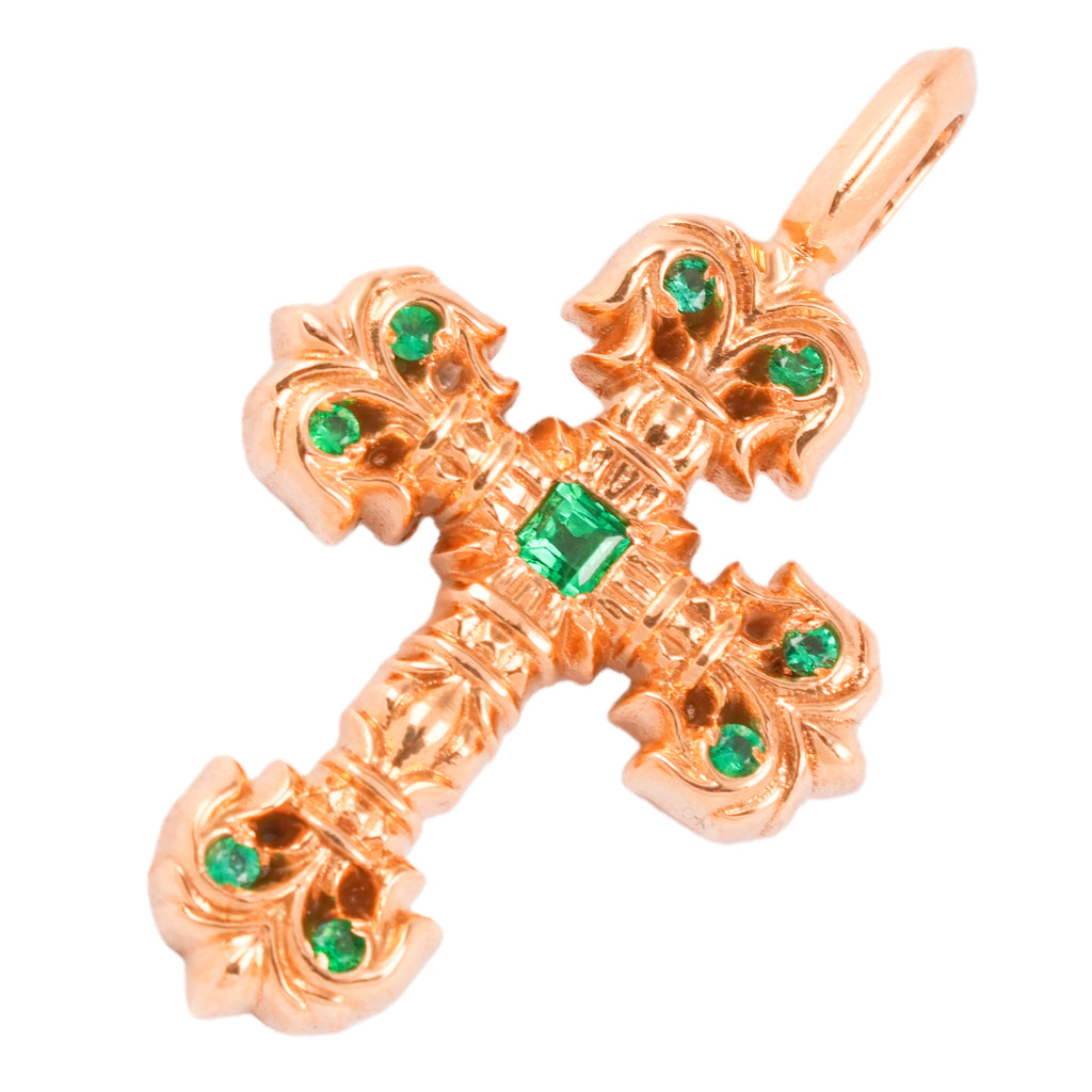22K Pave Emerald Tiny Filigree Charm