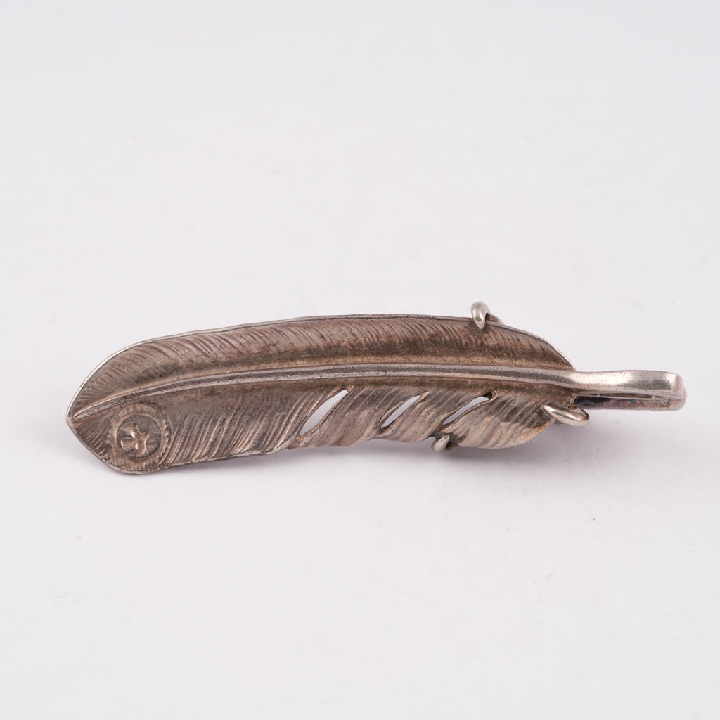 Claw Silver Feather w/ Gold Stamp Pendant (Right)(XL)
