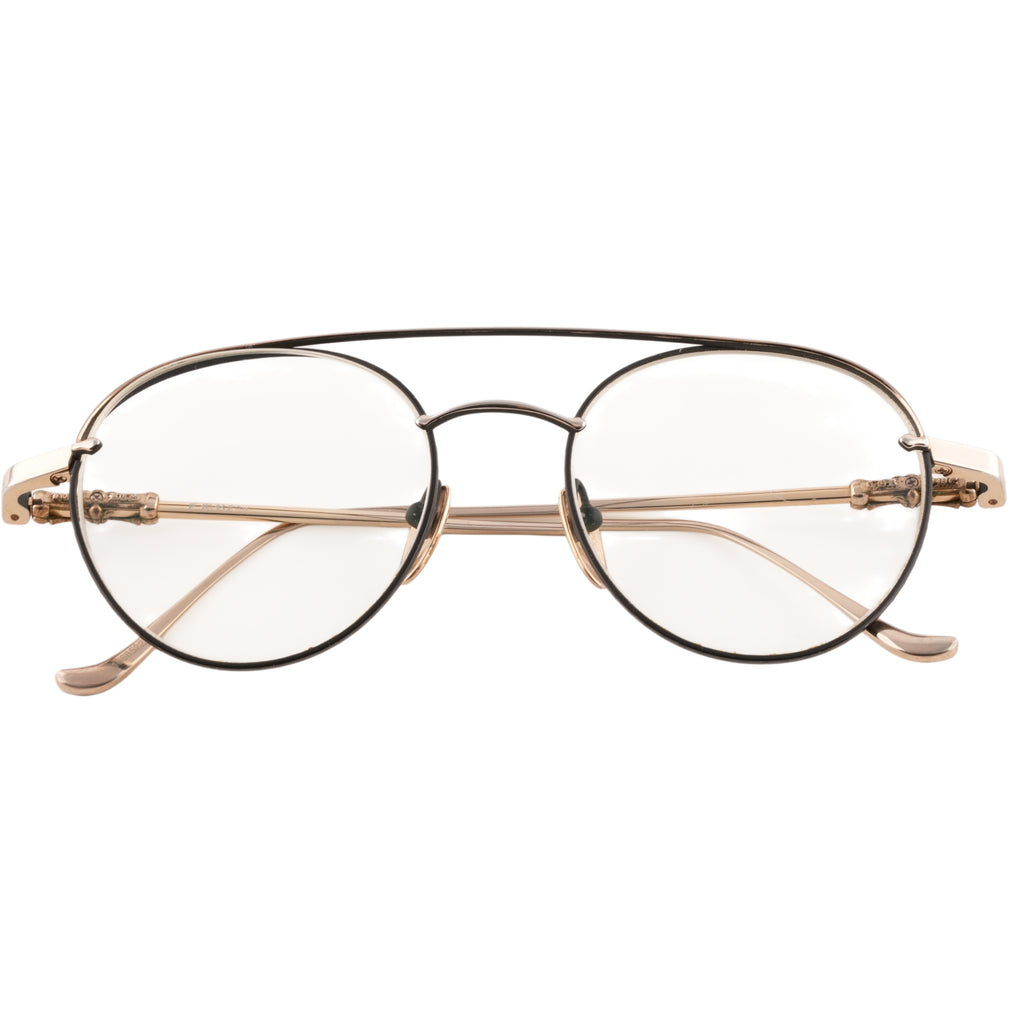 Dylan Took It > Black and rose gold aviator-style eyeglasses with cross motif temple