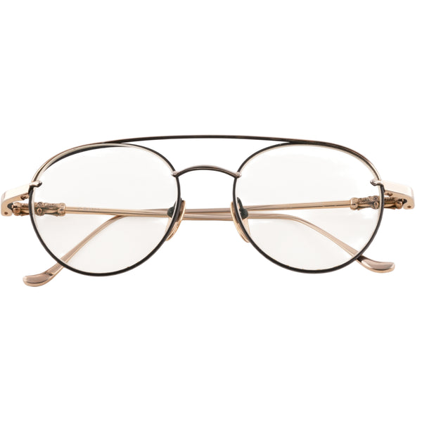 Dylan Took It > Black and rose gold aviator-style eyeglasses with cross motif temple