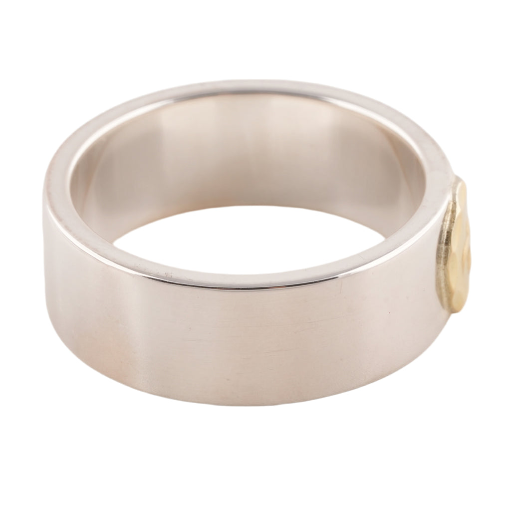 Gold Eagle Stamp Flat Silver Ring (US10)