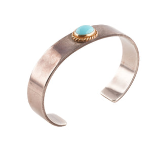 Gold Rope-Bezel Turquoise Flat Silver Cuff (M) (7inch)