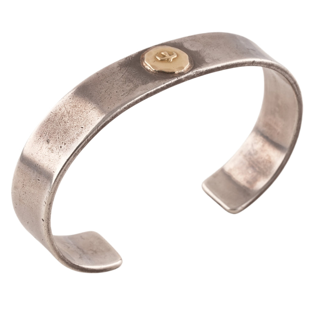 Gold Eagle Stamp Flat Silver Cuff (M) (Goro-Stamped 'Ken 1993' Custom) (7inch)