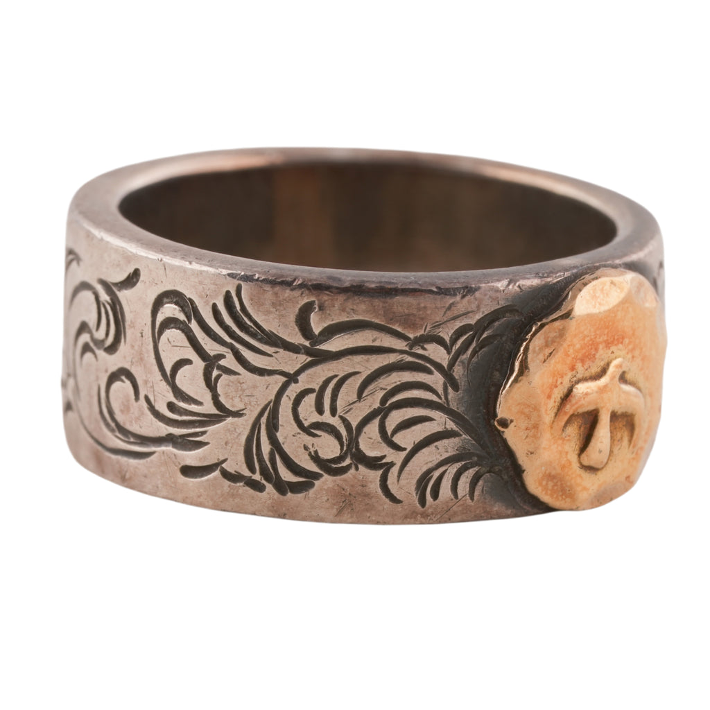 Gold Eagle Stamp Flat Silver Ring (Goro-Stamped 'Chikako' Custom) (US5)