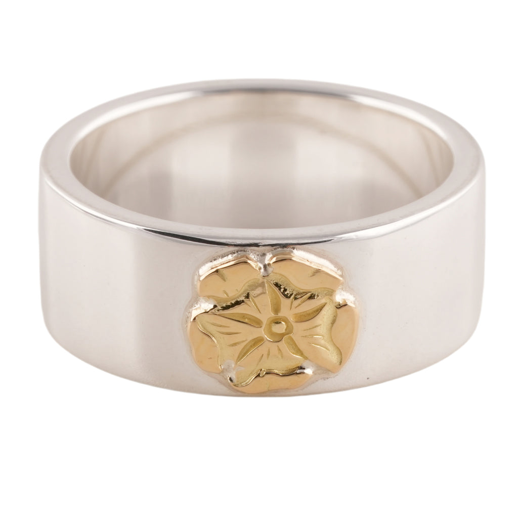 Gold Rose Stamp Flat Silver Ring (US7)