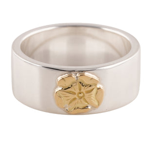 Gold Rose Stamp Flat Silver Ring (US7)