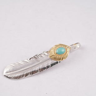 Gold Top & Rope-Bezel Turquoise Silver Feather (Right)(XL) #00168