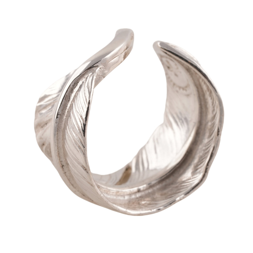 Gold Stamp Feather Silver Ring (Right) (Old Design) (US8)