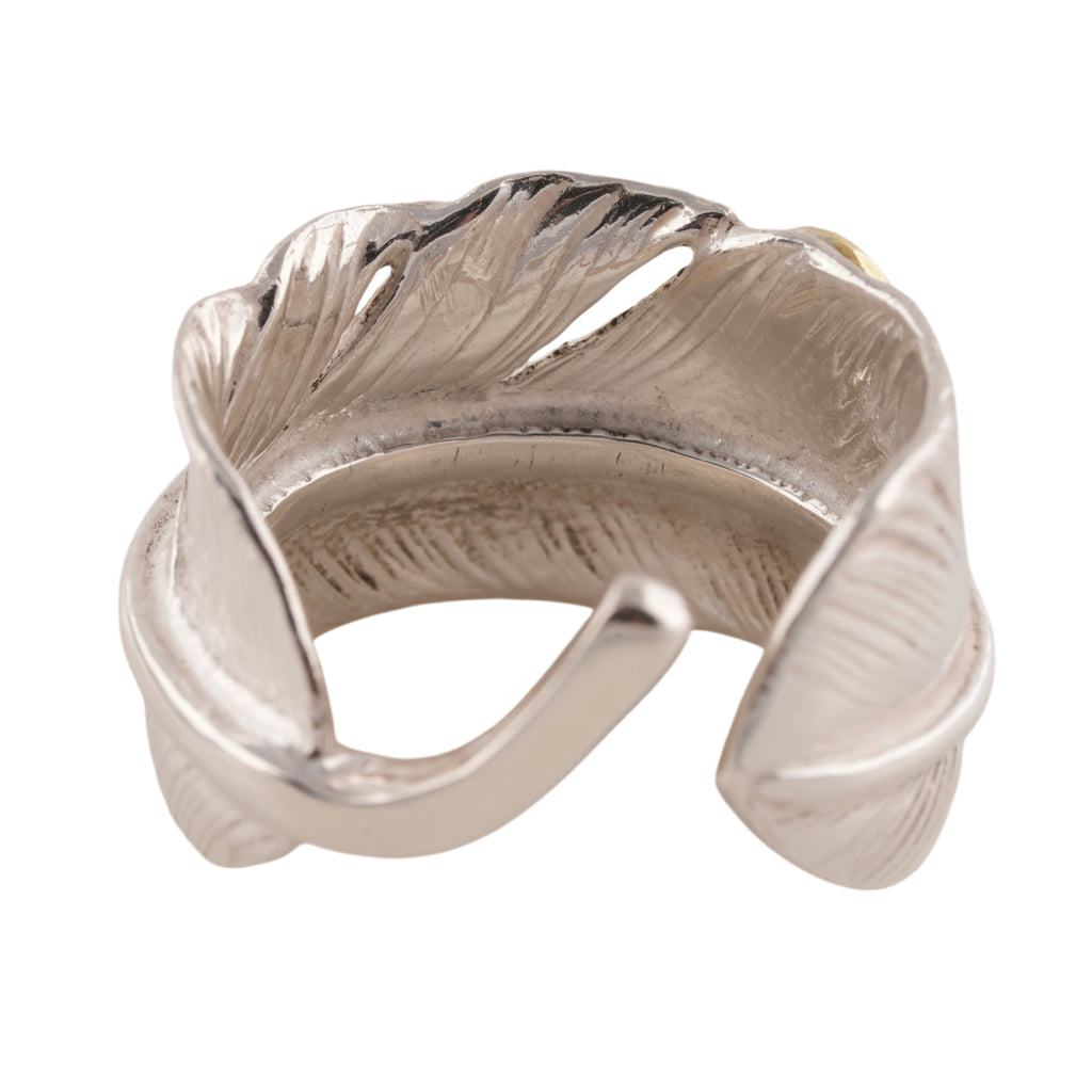 Gold Stamp Feather Silver Ring (Right) (Old Design) (US8)