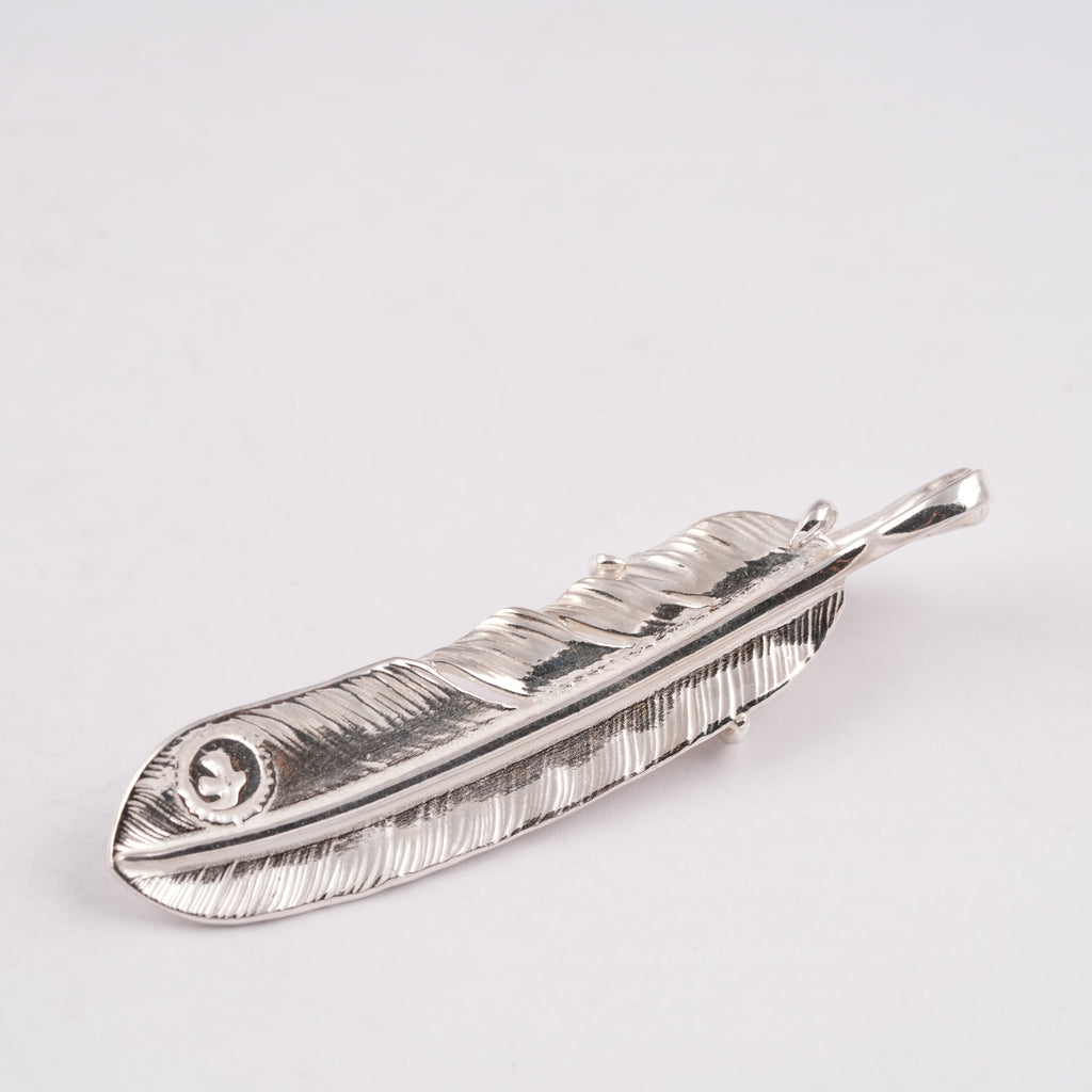 Claw Silver Feather w/ Gold Stamp Pendant (Left)(XL)