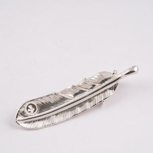 Claw Silver Feather w/ Gold Stamp Pendant (Left)(XL)