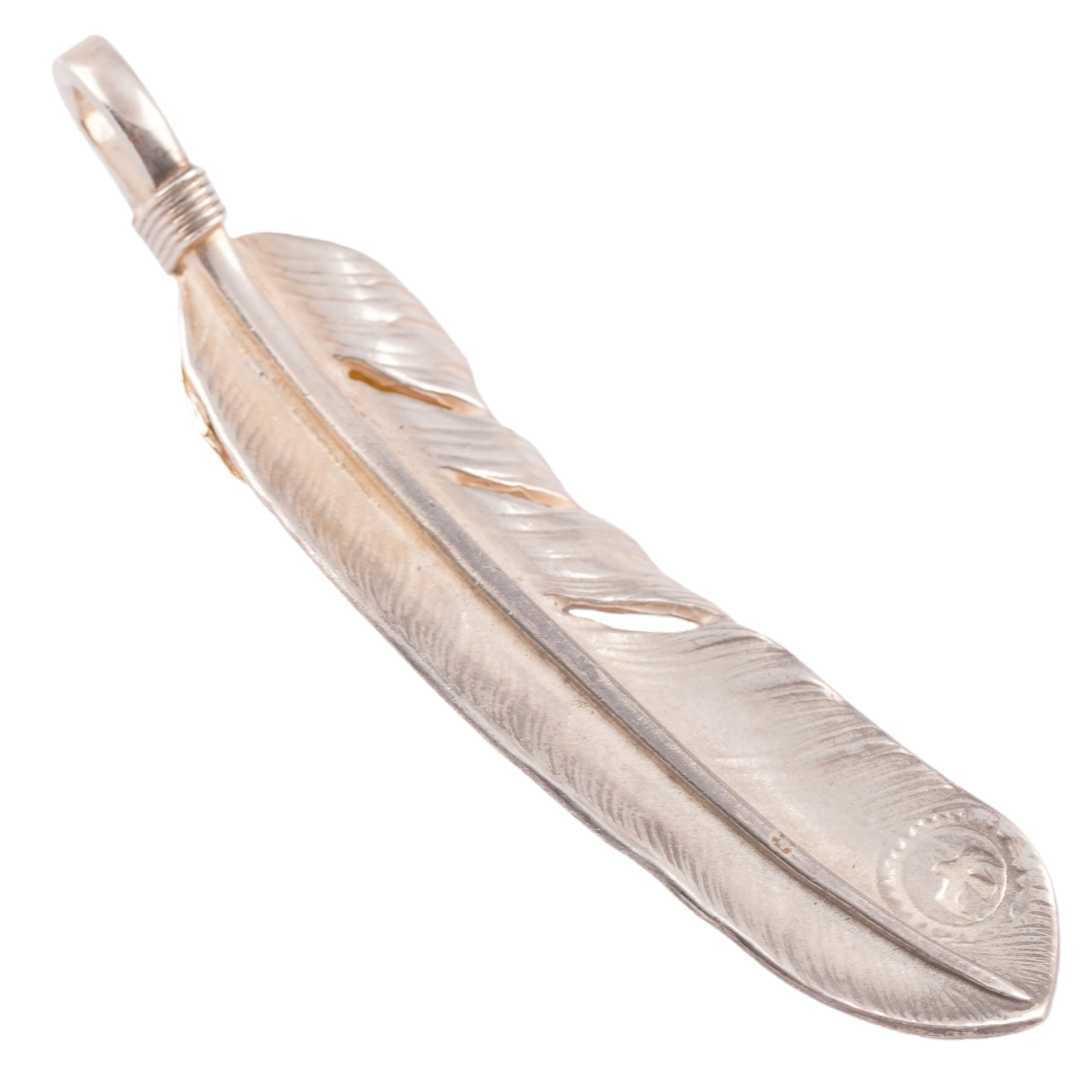 Gold Top & Rope-Bezel Turquoise Silver Feather Pendant (Right)(XL)